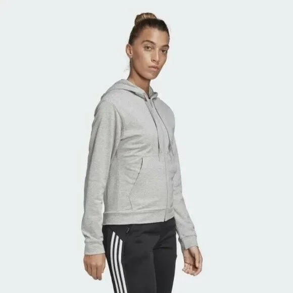 Adidas Must Haves Stacked Logo Hoodie Women’s Full Zip Sweatshirt Gray Hoody - Picture 4 of 9